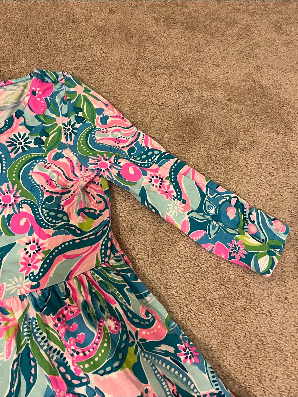 Lily Pulitzer 3/4 Sleeve Tropical Floral Print Geanna Swing Dress - Picture 4 of 10